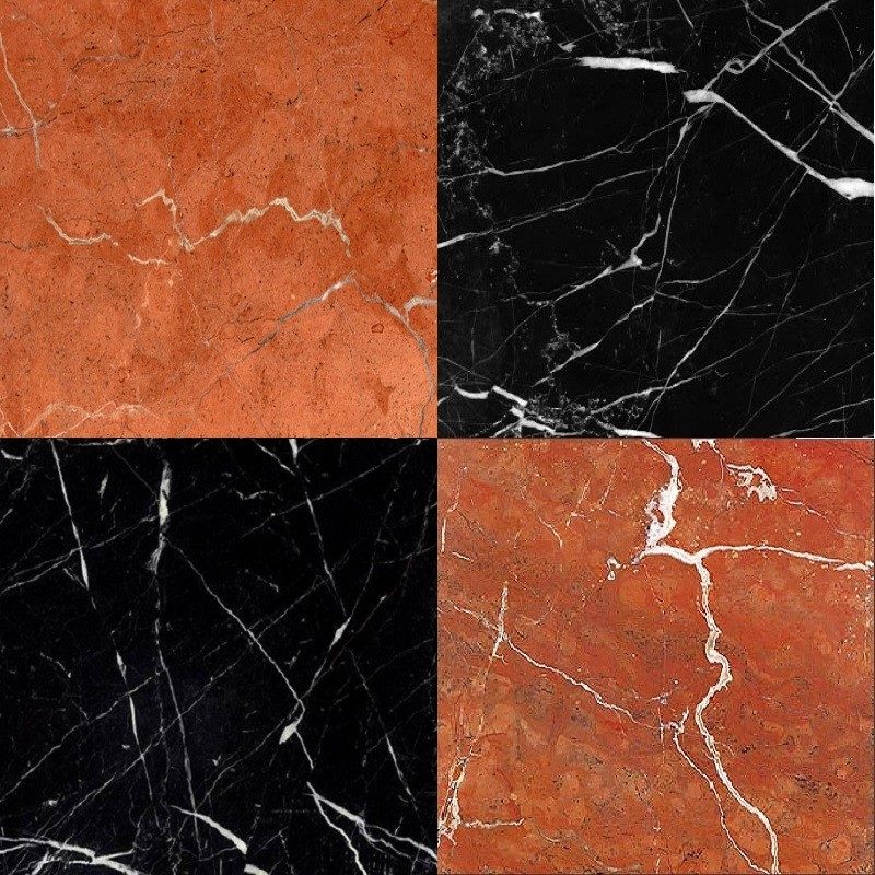 Chess Effect Nero Marquina & Rojo Alicante marble tile