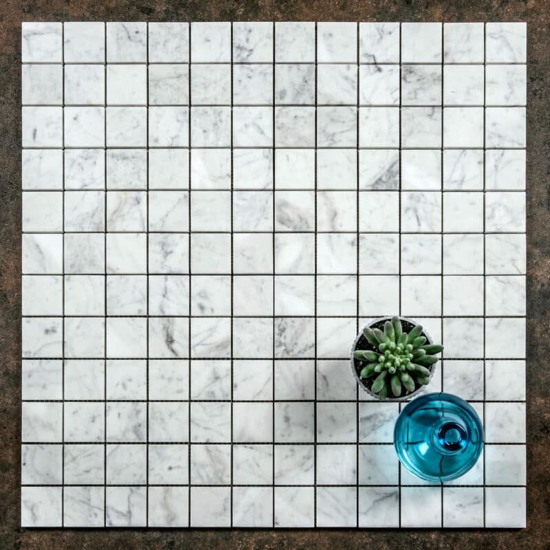 Bianco Carrara Honed Marble Square Mosaic