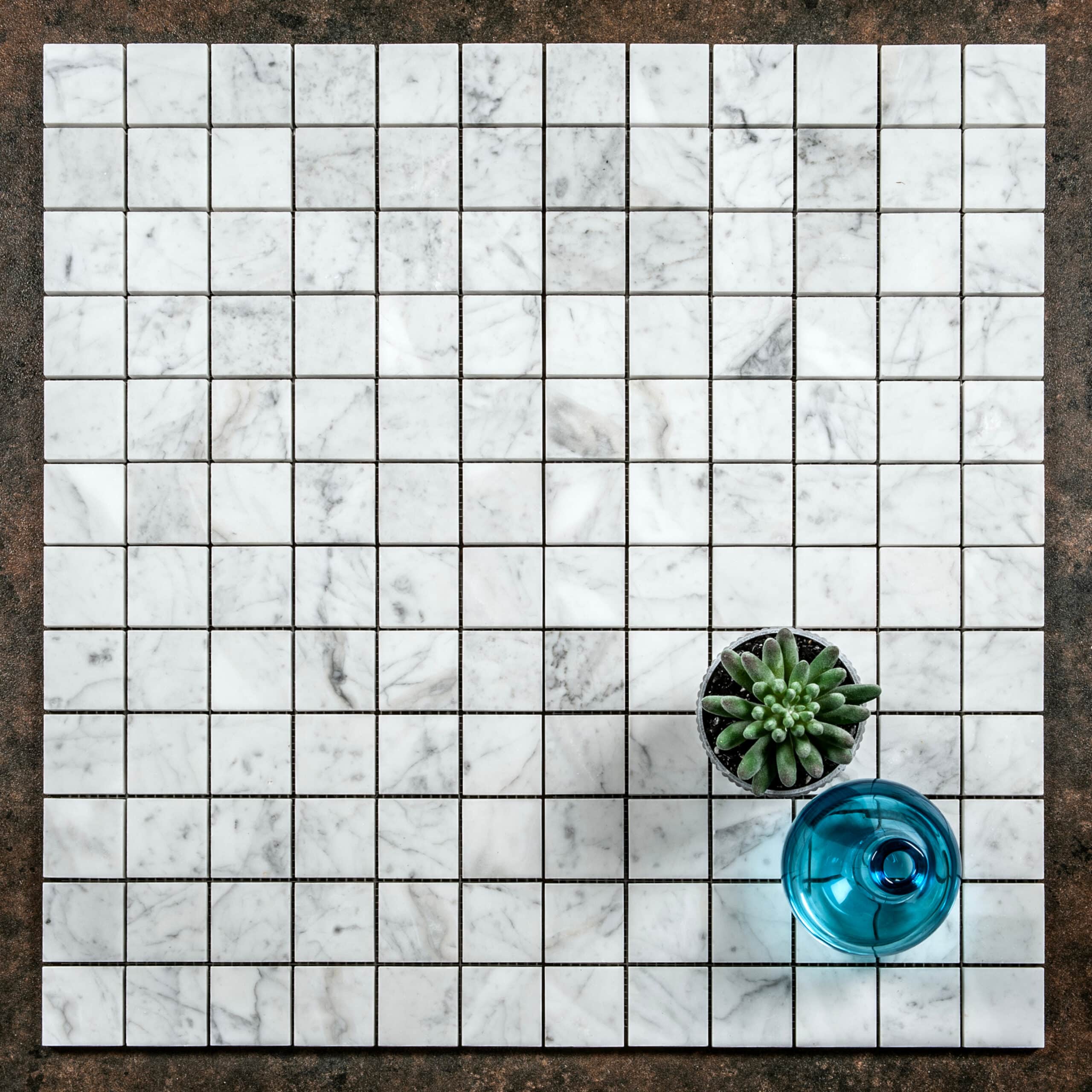 Bianco Carrara Honed Marble Square Mosaic