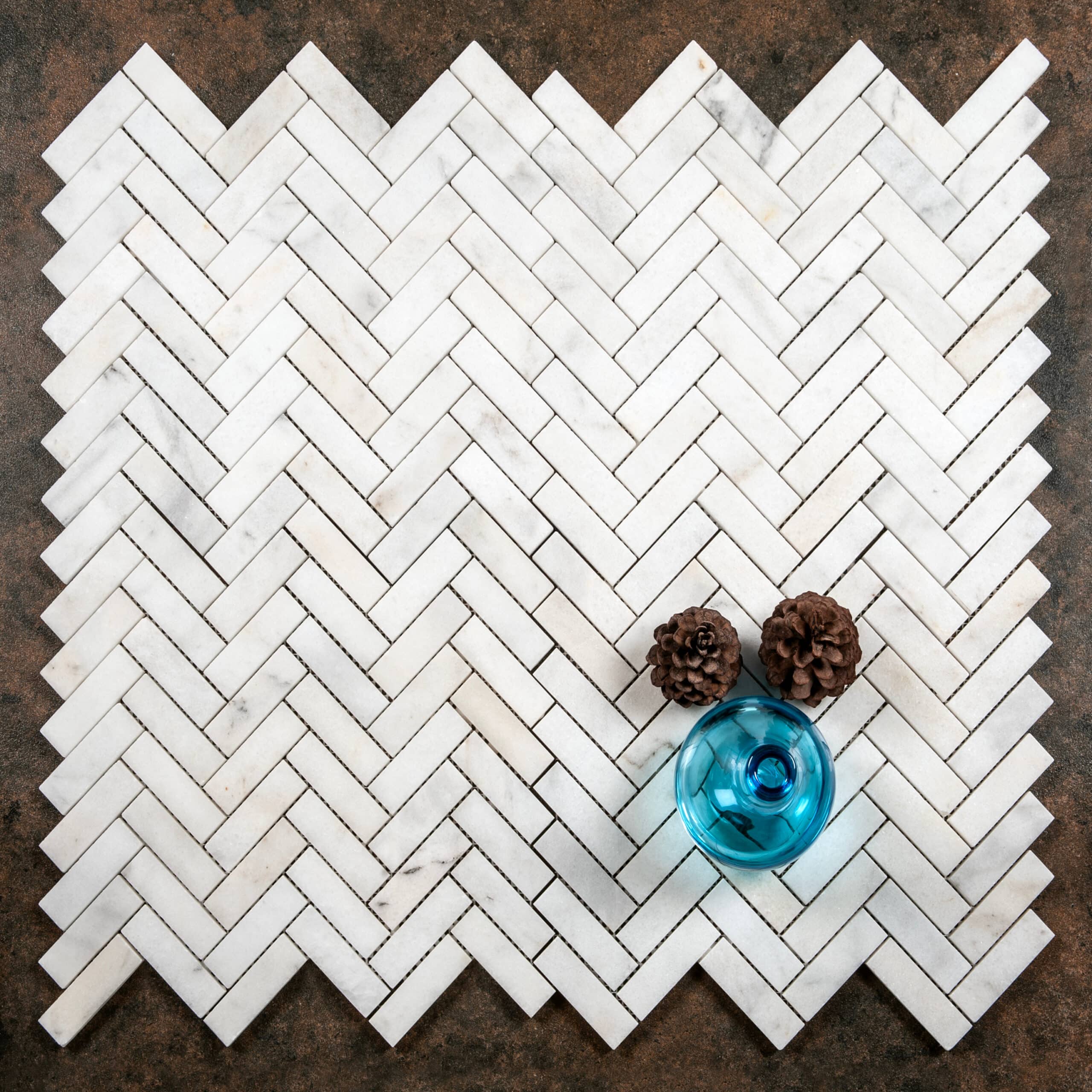 calacatta oro polished marble herringbone mosaics