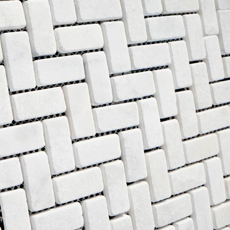 Long Island Tumbled Marble Herringbone Mosaic Tiles
