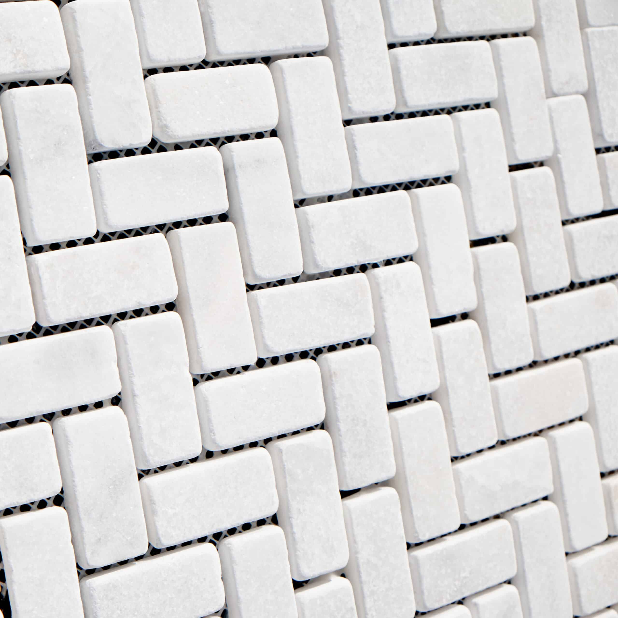 Long Island Tumbled Marble Herringbone Mosaic Tiles